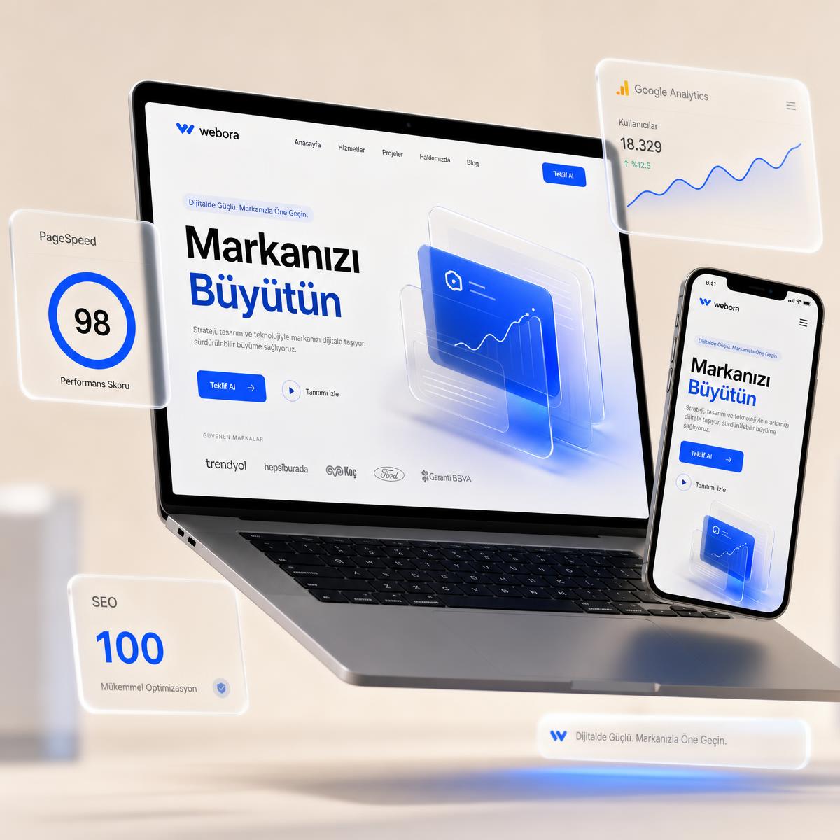 Sitenya premium web tasarım - laptop ve mobil önizleme