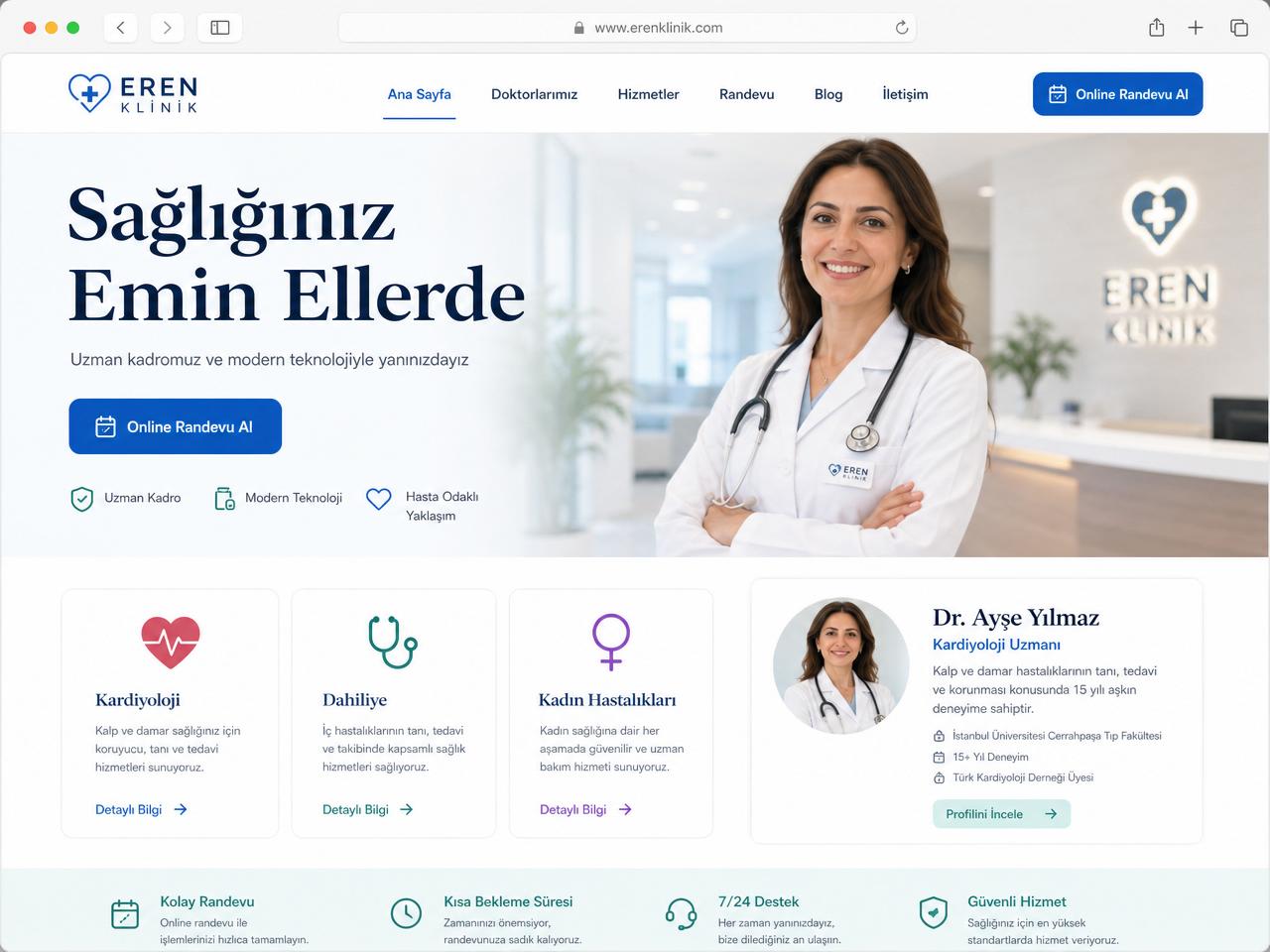 Sağlık & Klinik — örnek web sitesi tasarımı